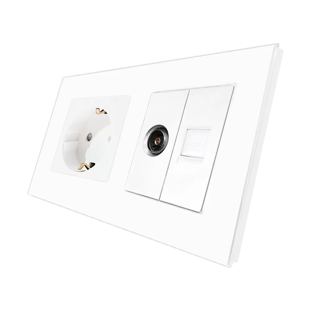 Priza Schuko + TV + Internet cu Rama Din Sticla LUXION