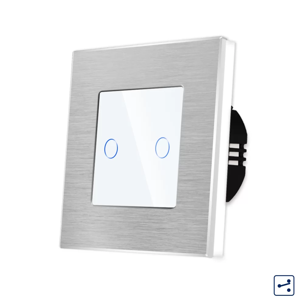 Intrerupator Dublu Cap Scara Cruce cu Touch din Sticla si Rama de Aluminiu LUXION, Serie A
