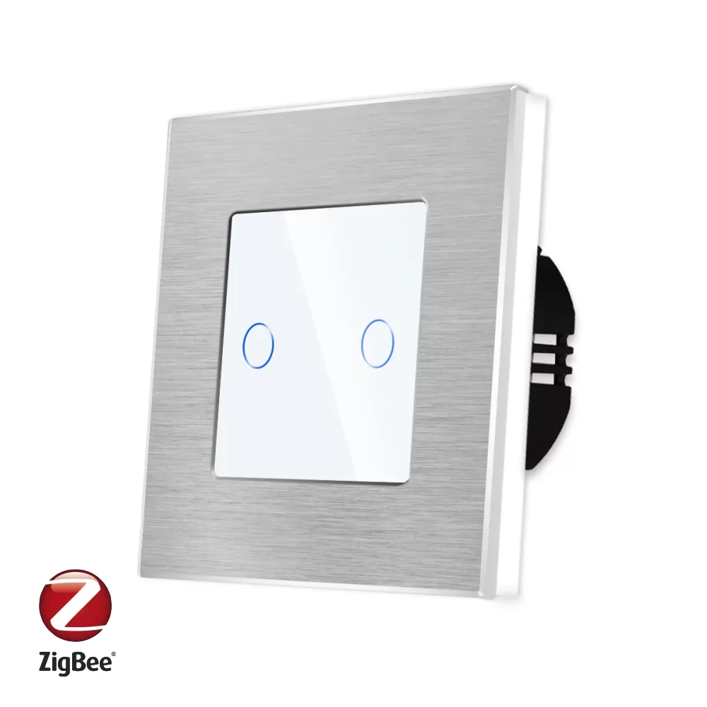 Intrerupator Dublu cu Touch din Sticla si Rama de Aluminiu LUXION, protocol ZigBee