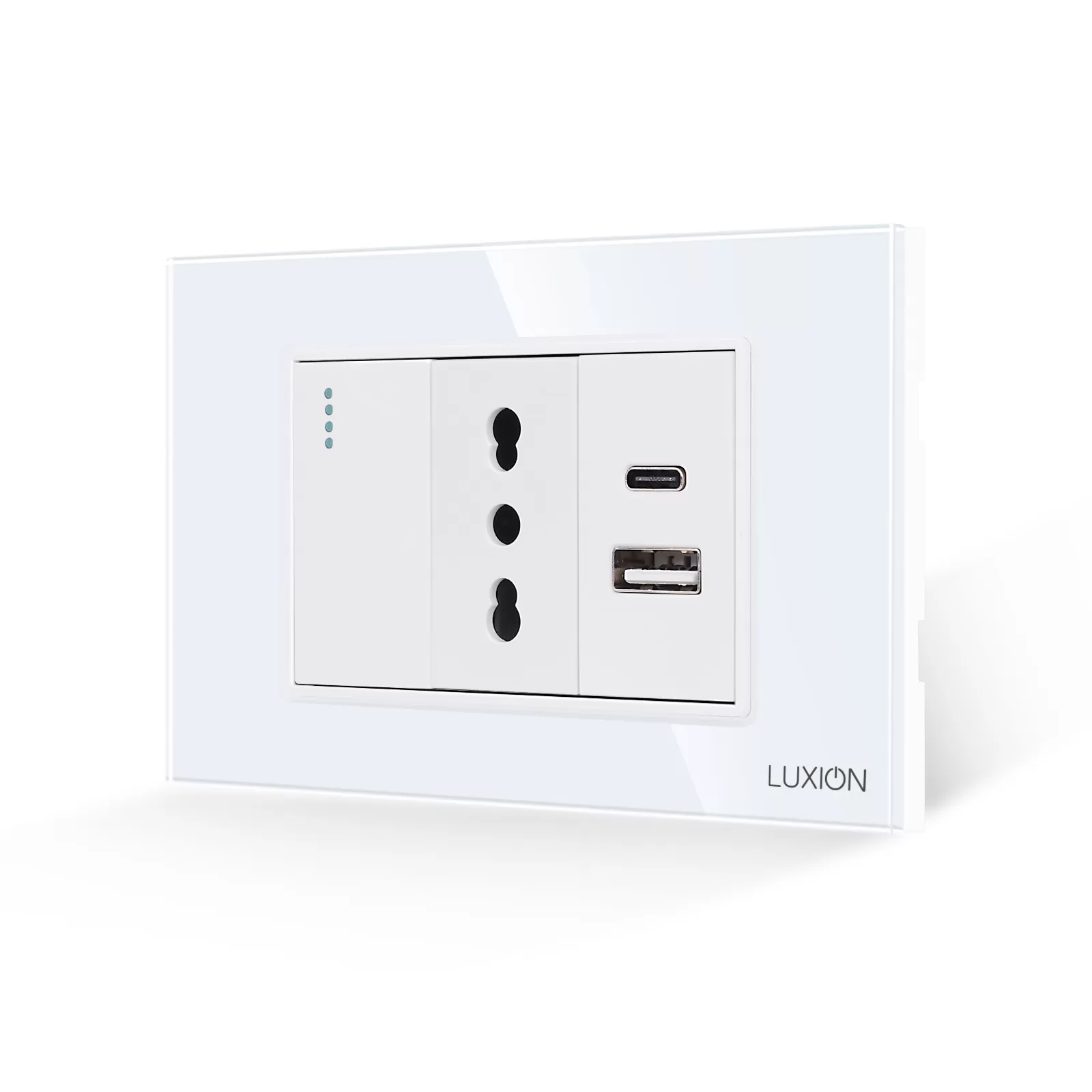 Intrerupator Simplu + Priza Ingusta si USB A+C cu Rama din Sticla LUXION, Standard Italian, 3M
