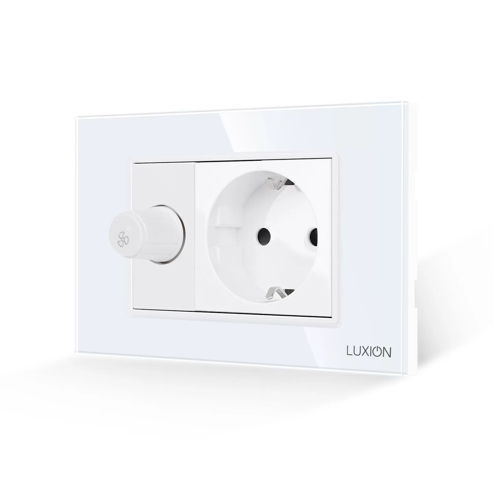 Comutator Pentru Ventilator + Priza cu Rama din Sticla LUXION, Standard Italian, 3M