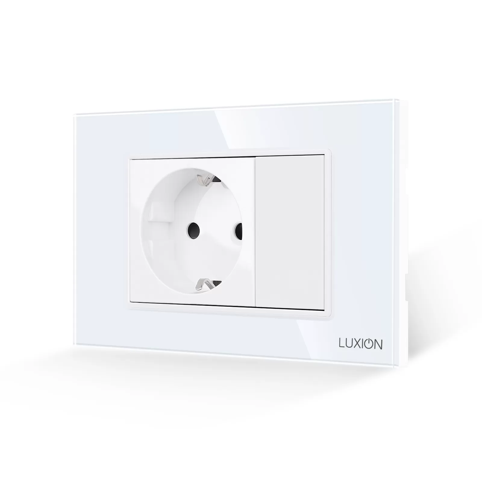 Priza Simpla si 1 Tasta Falsa cu Rama din Sticla LUXION, Standard Italian, 3M