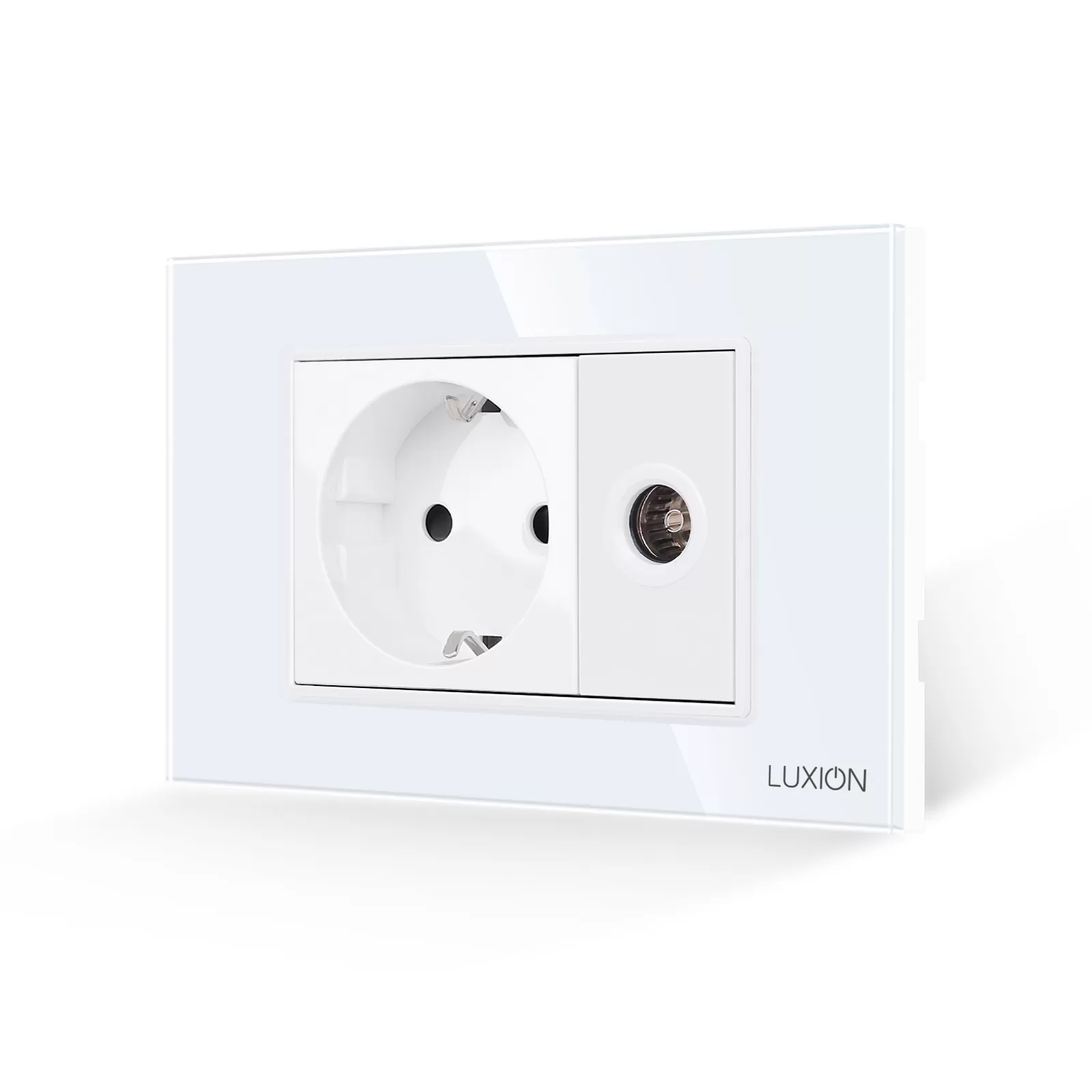 Priza Schuko + Priza TV cu Rama din Sticla LUXION, Standard Italian, 3M