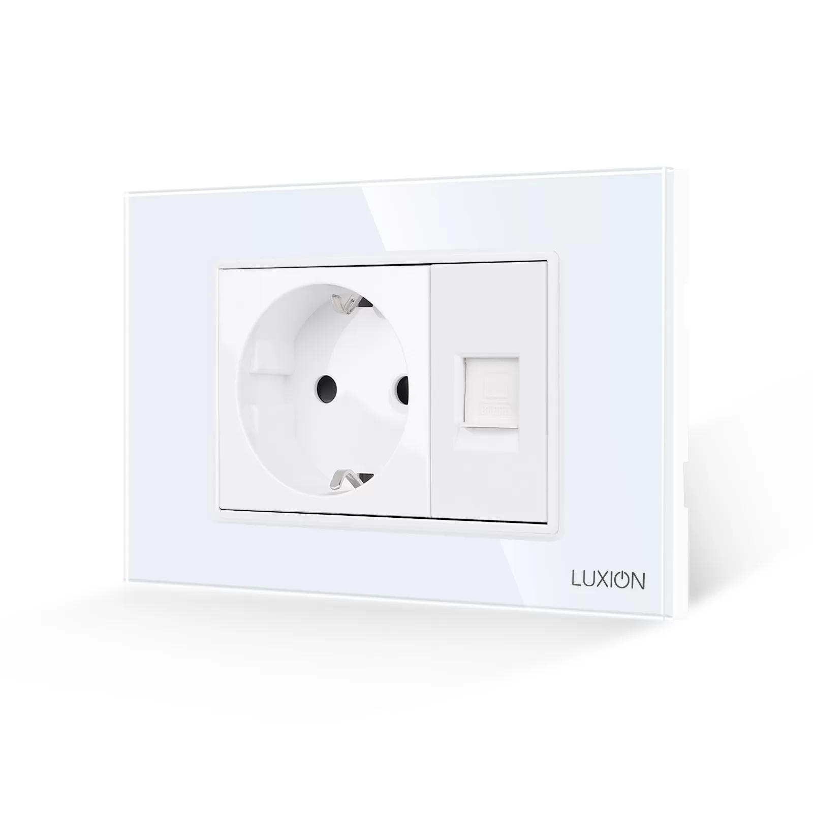 Priza Schuko + Priza Internet cu Rama din Sticla LUXION, Standard Italian, 3M