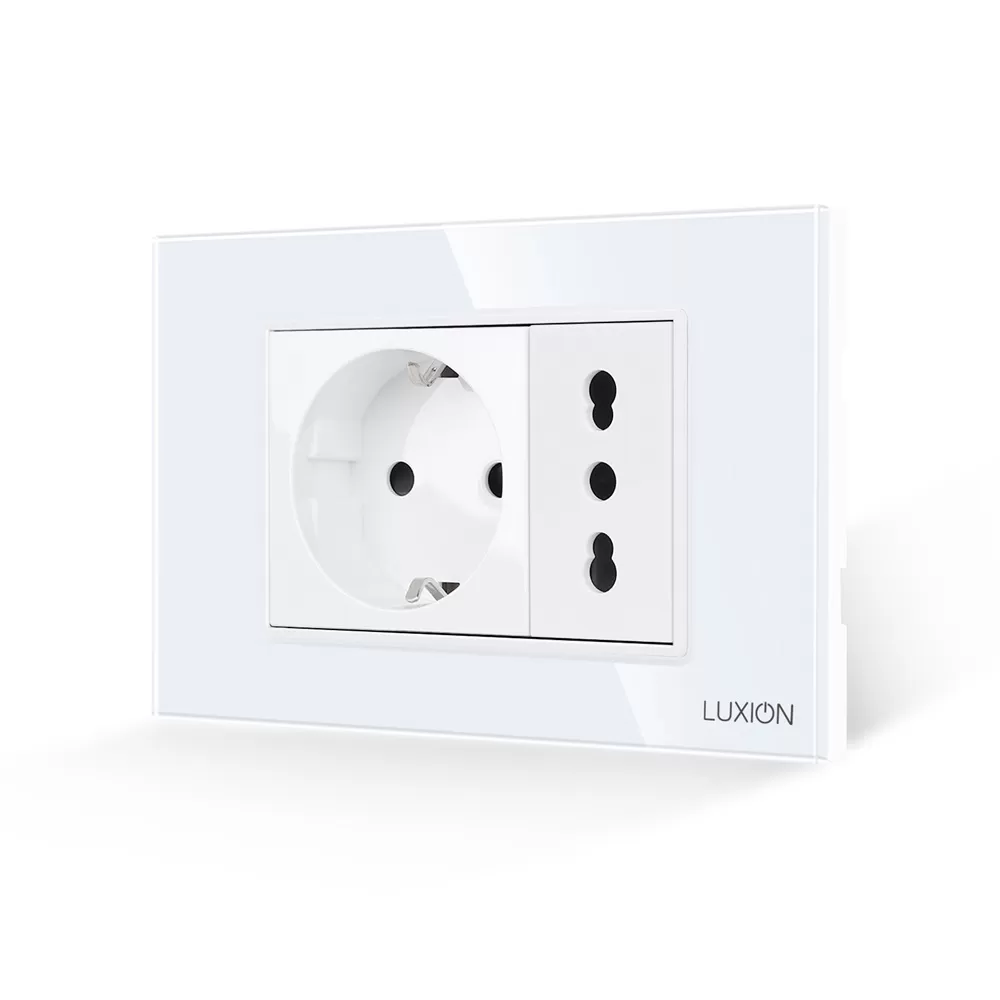 Priza Schuko + Universala Italiana cu Rama din Sticla LUXION, Standard Italian, 3M