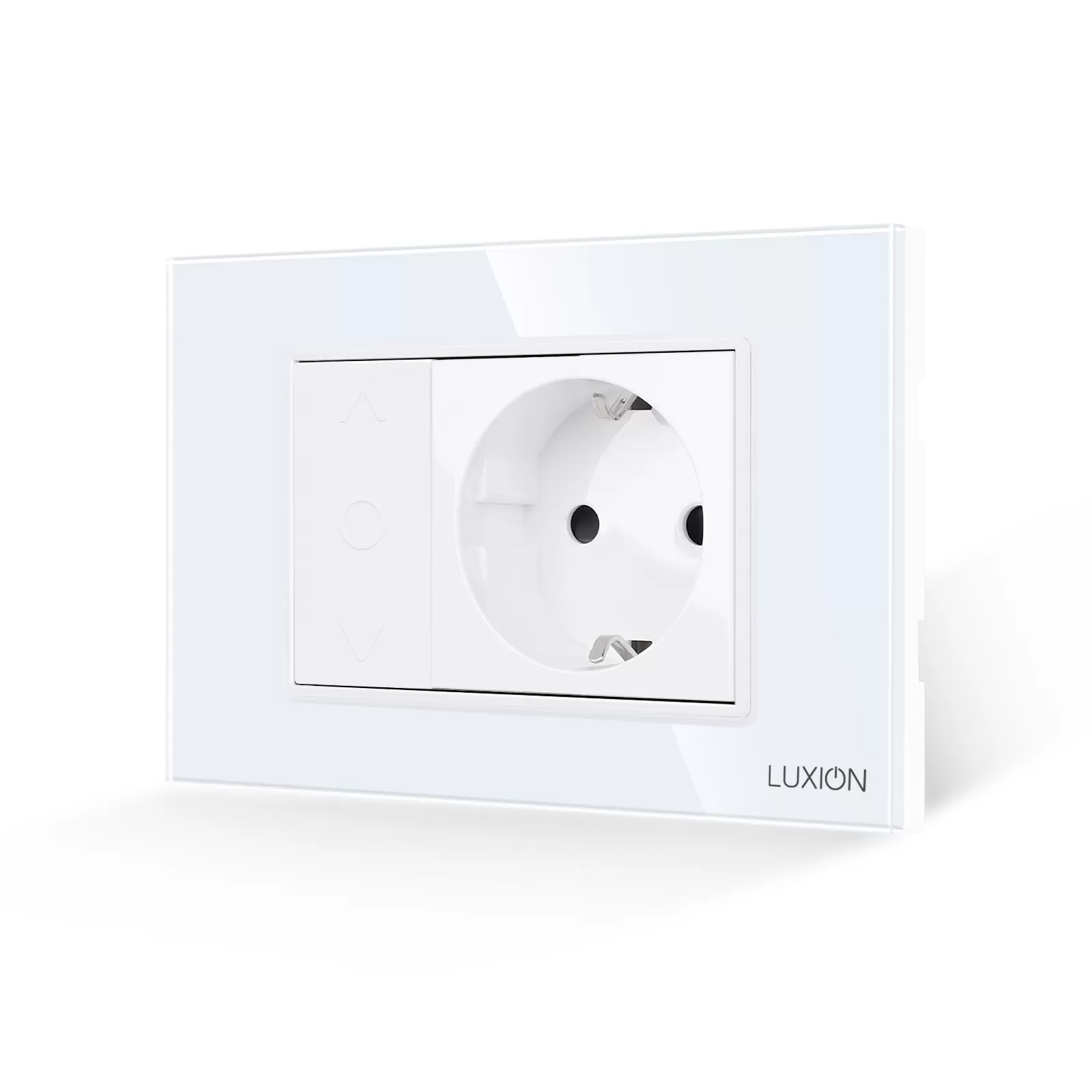 Intrerupator Mecanic Jaluzele + Priza cu Rama din Sticla LUXION, Standard Italian, 3M