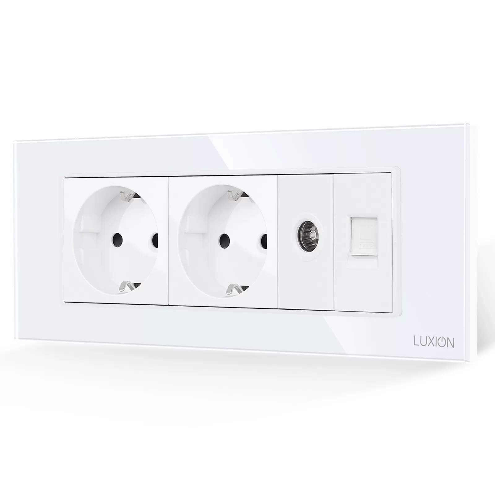 Priza Dubla Schuko + TV + Internet cu Rama din Sticla LUXION, Standard Italian, 6M