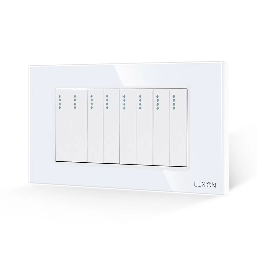Intrerupator Mecanic 8 Posturi LUXION cu Rama din Sticla, Standard Italian, 4M
