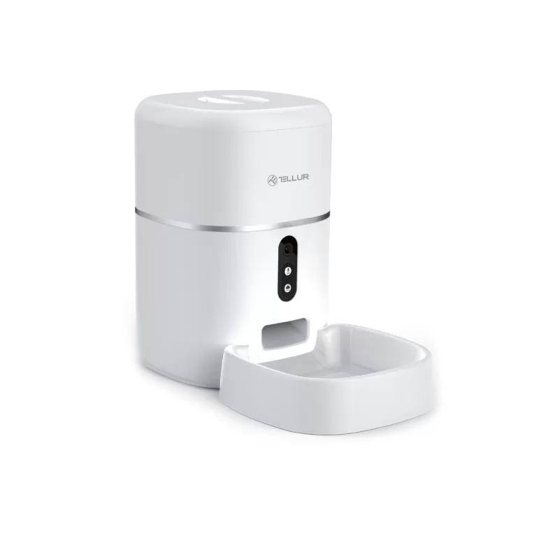 Dispenser inteligent pentru hrana animale Tellur TLL331461, Wi-Fi, Camera HD, Capacitate 4L