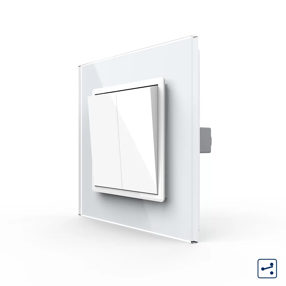 Intrerupator Dublu Mecanic Cap Scara LIVOLO cu Rama din Sticla si #8211; Serie Noua
