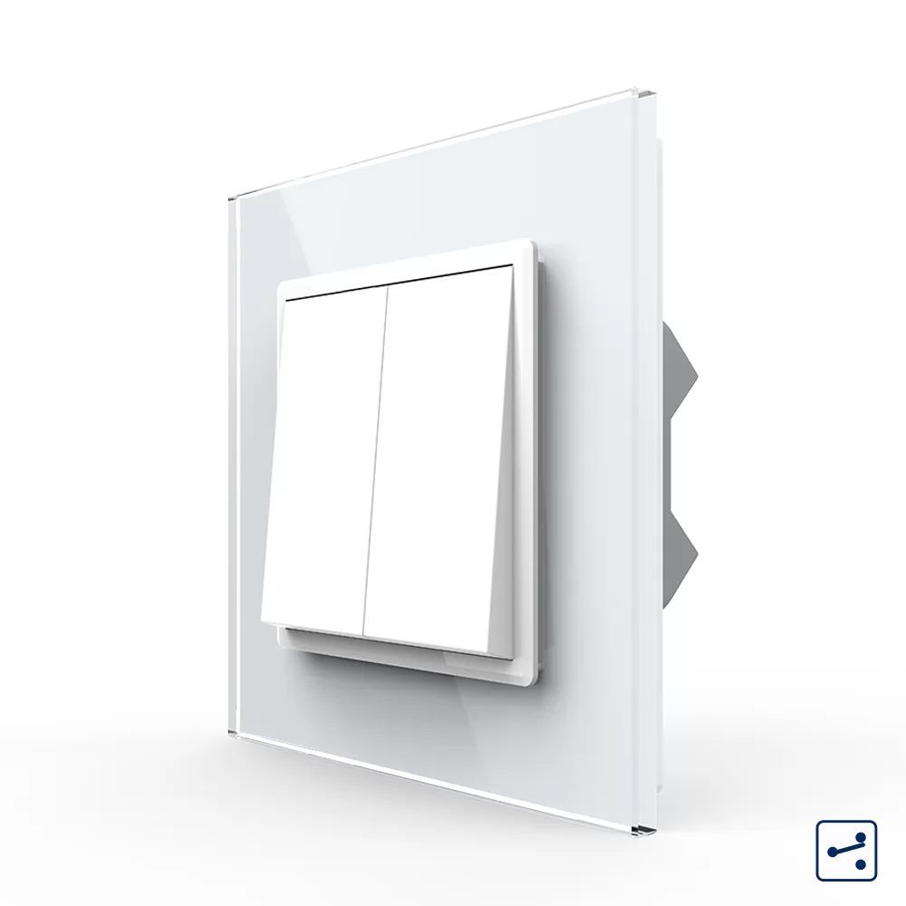 Intrerupator Dublu Mecanic Cap Cruce LIVOLO cu Rama din Sticla si #8211; Serie Noua