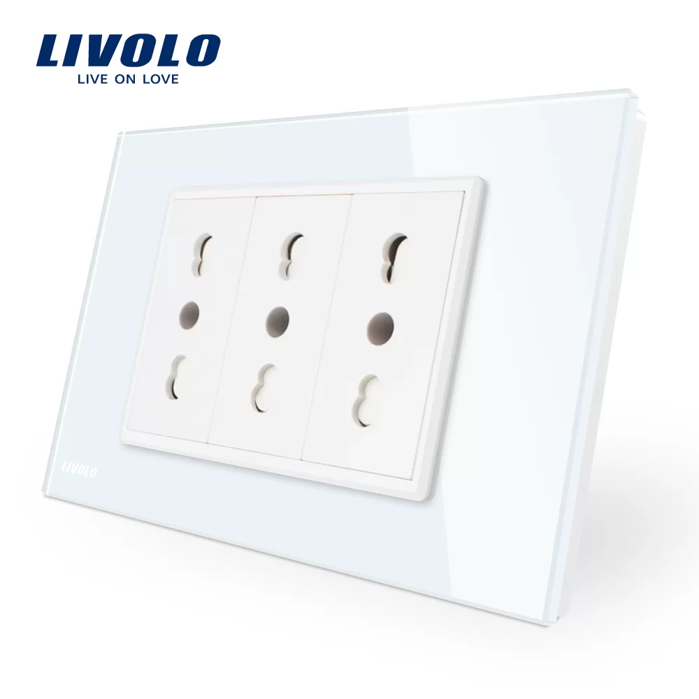 Priza tripla italiana Livolo cu rama din sticla si #8211; standard italian