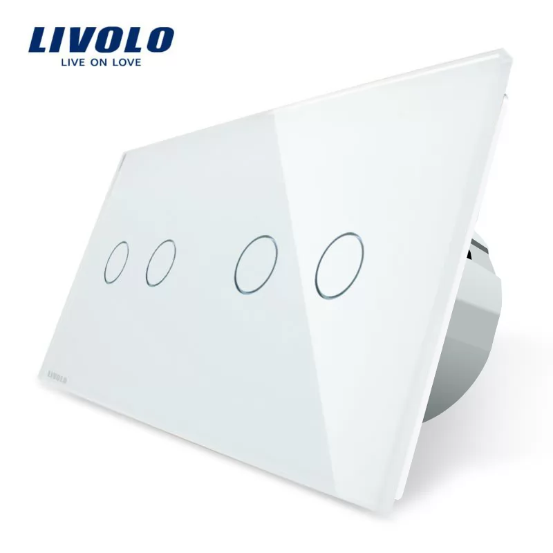 Intrerupator dublu + dublu cu touch Livolo din sticla