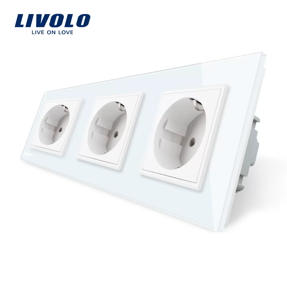 Priza tripla Livolo cu rama din sticla