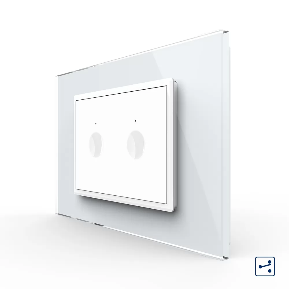 Intrerupator dublu cap scara cap cruce cu touch Livolo cu rama din sticla, standard Italian si #8211; Serie noua
