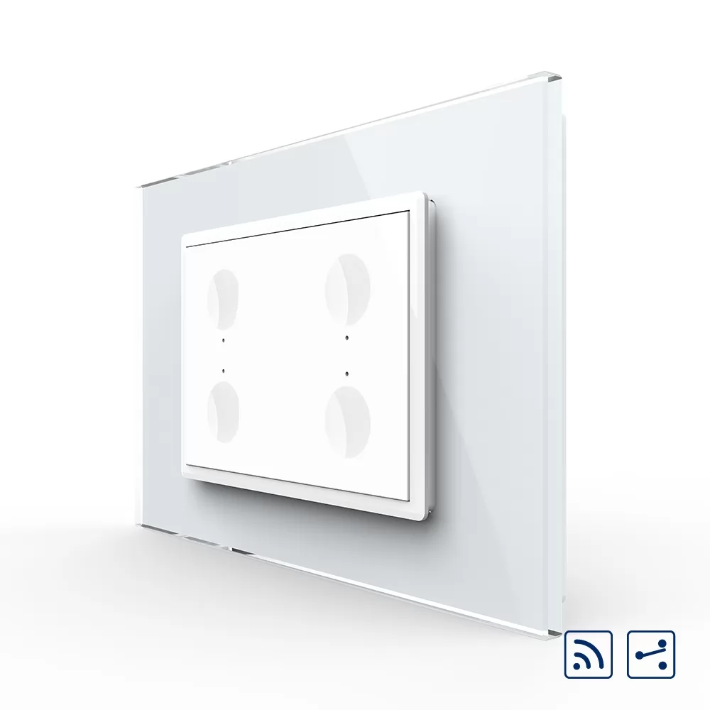 Intrerupator cvadruplu cap scara cap cruce wireless cu touch Livolo cu rama din sticla, standard Italian si #8211; Serie noua