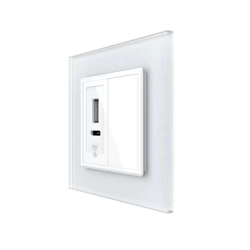 Priza USB-A + USB-C cu Rama Din Sticla si Tasta Falsa LIVOLO