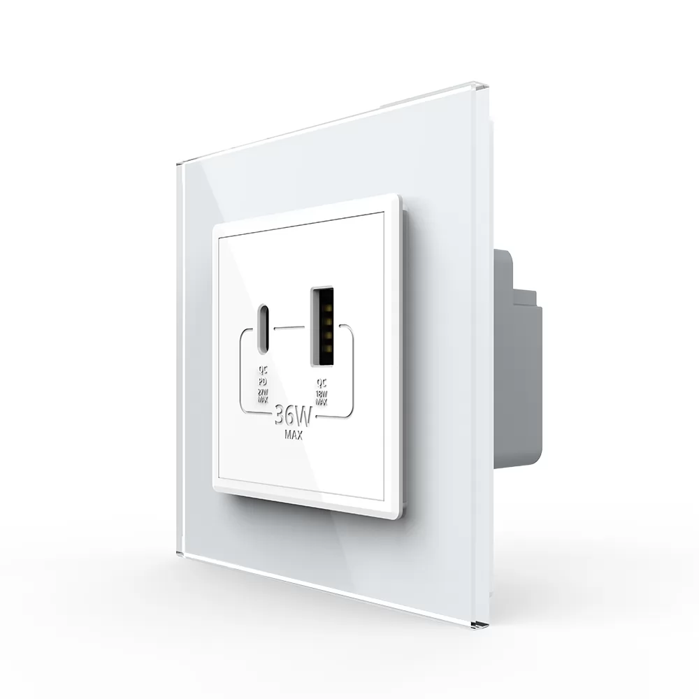 Priza USB-A + USB-C cu Rama Din Sticla LIVOLO si #8211; Serie Noua
