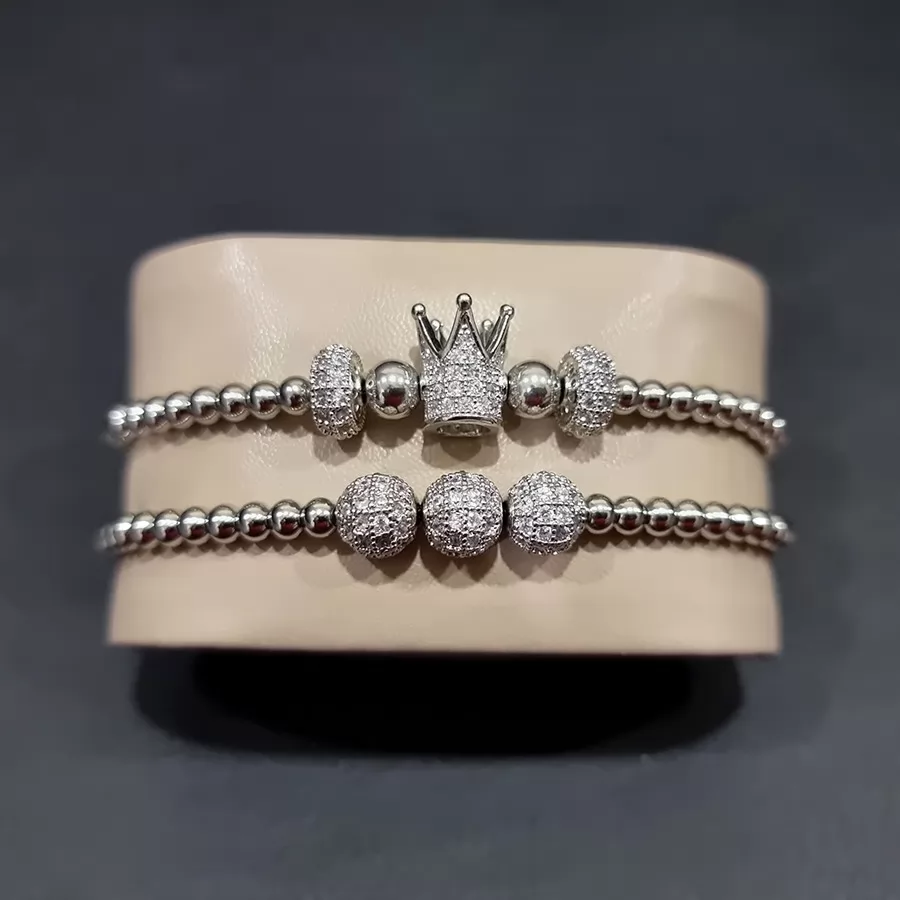 Set 2 bratari Royal din otel inoxidabil si zirconiu, Unisex, silver