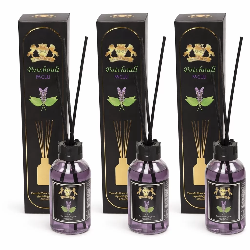 Set 3 Difuzoare de Camera cu Betisoare Golden Silva Patchouli, 3 x 110ml