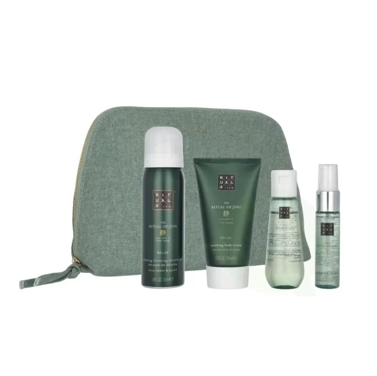 Set cadou Rituals The Ritual of Jing Relax Set - Crema de corp 70 ml, Spuma de dus 50 ml, Ulei uscat 50 ml, Spray Pillow Mist 20 ml