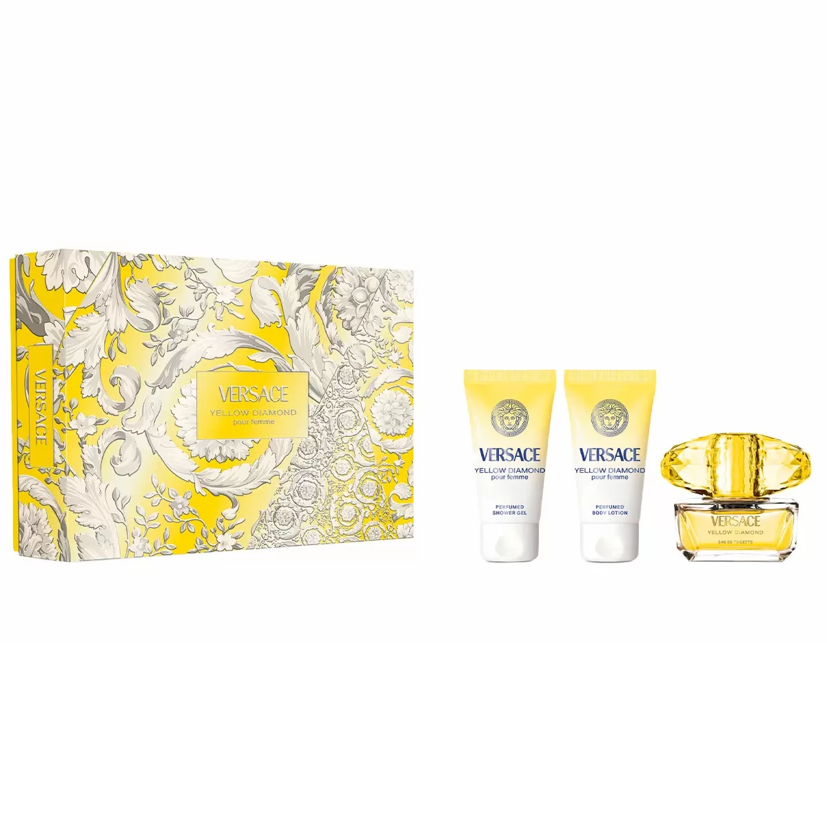 Set Cadou Versace Yellow Diamond, Femei, Apa de Toaleta 50 ml + Gel de dus, 50 ml + Lotiune de corp, 50 ml