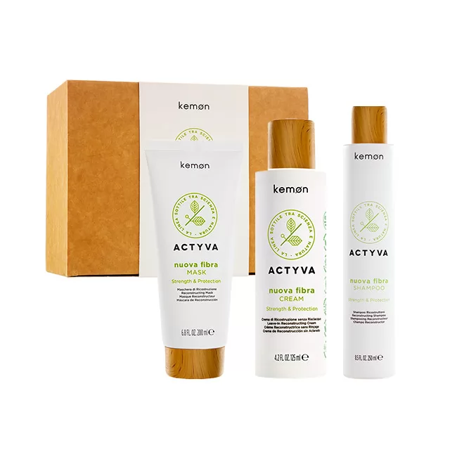 Set de restructurare Kemon Actyva Nuova Fibra, Sampon 250 ml + Masca 200 ml + Crema 100 ml
