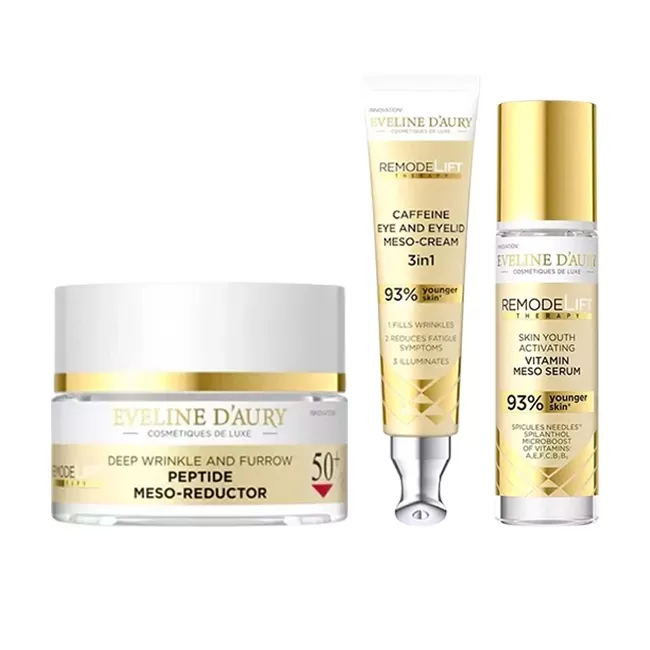 Set Eveline D'Aury 50+, Remodelift Therapy, cu Crema de fata 50 ml, Ser vitaminizant 30 ml si Crema pentru ochi si pleoape 20 ml