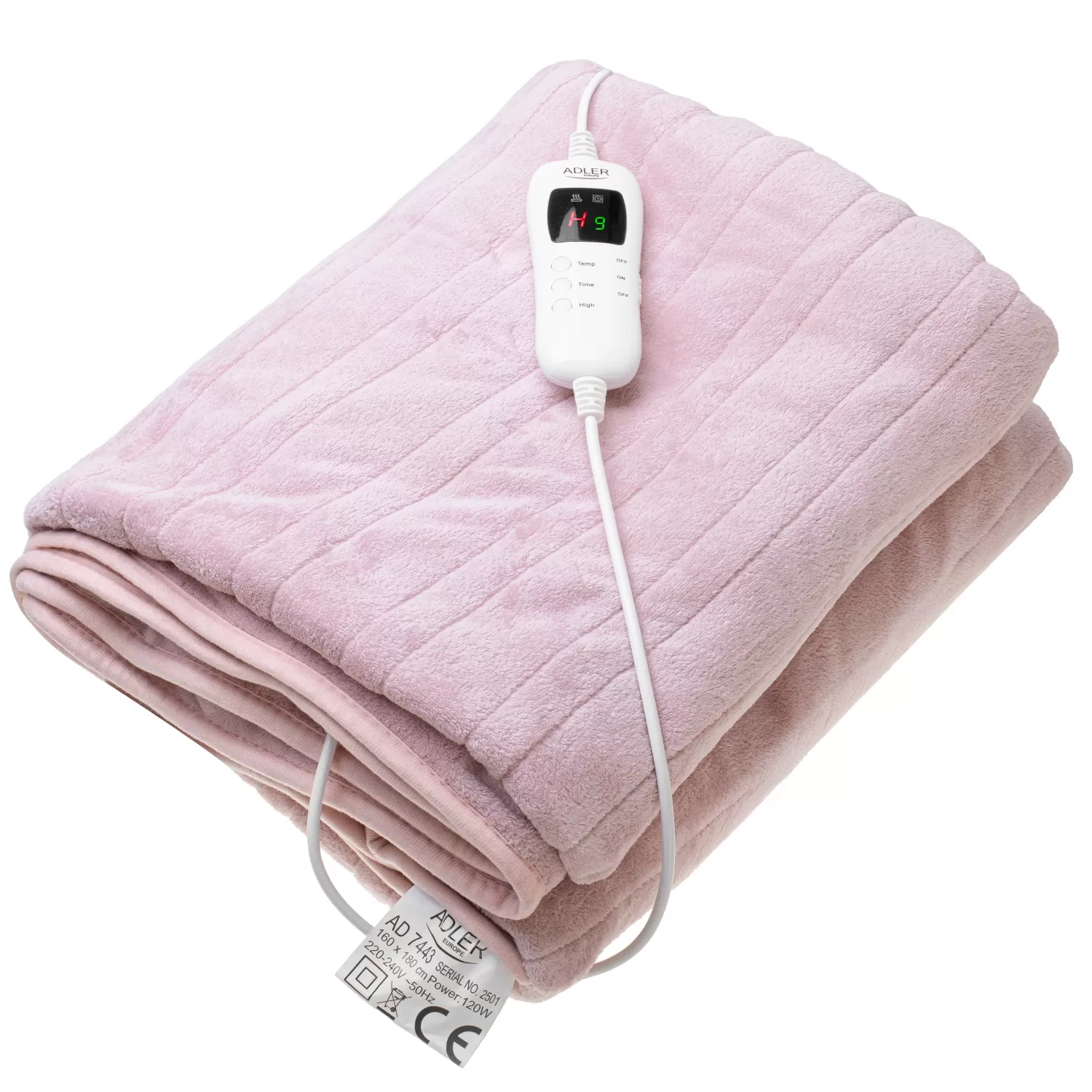 Patura electrica moale Adler AD7443, 160x180cm, fleece, 7 nivele+HIGH LOW, timer