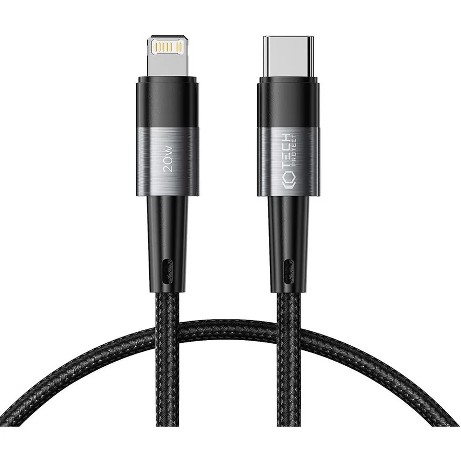 Cablu Date Incarcare UltraBoost USB-C la Lightning PD 20W 3A Lungime 25CM Negru Gri