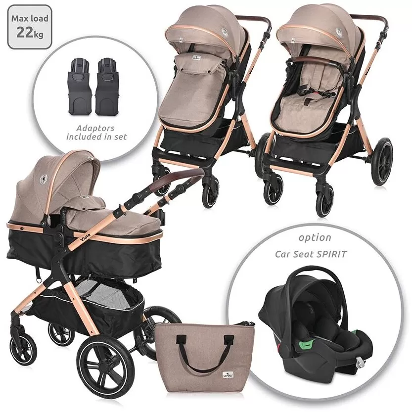 Carucior Transformabil Viola cu Adaptori Cos Auto pana la 22Kg Pearl Beige