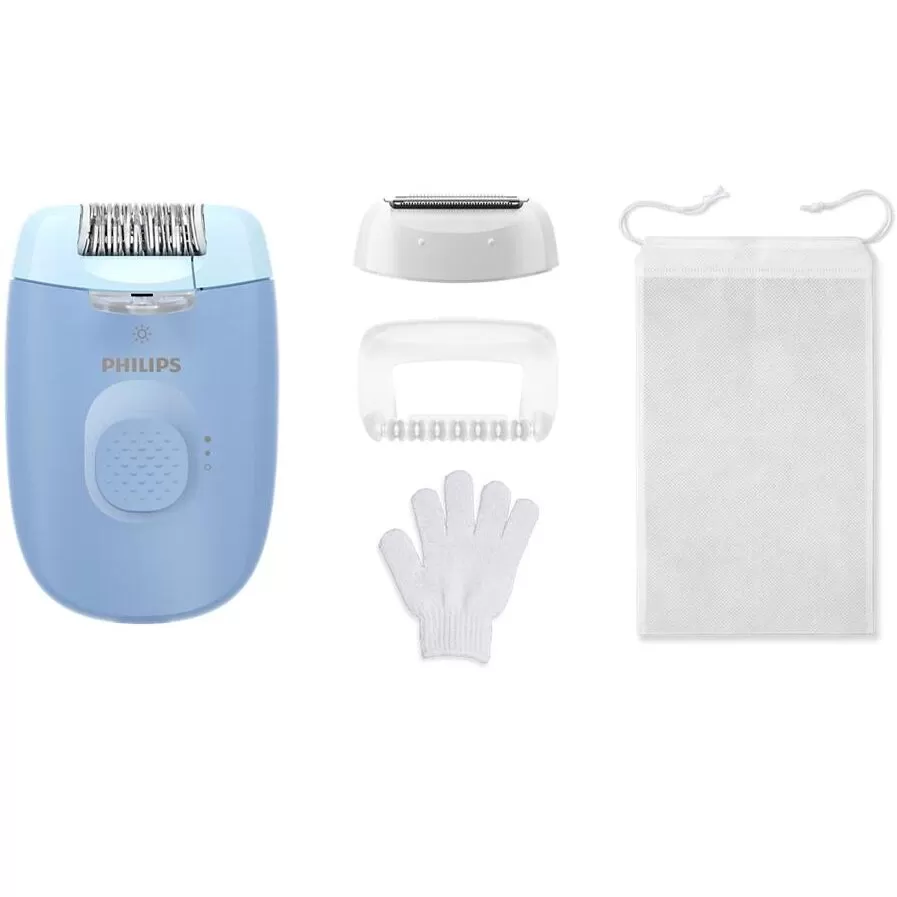 Epilator cu Fir Seria 4000 BRE247 00 2 Setari de Viteza Cap de Epilare Lavabil 4 Accesorii Lumina LED Albastru