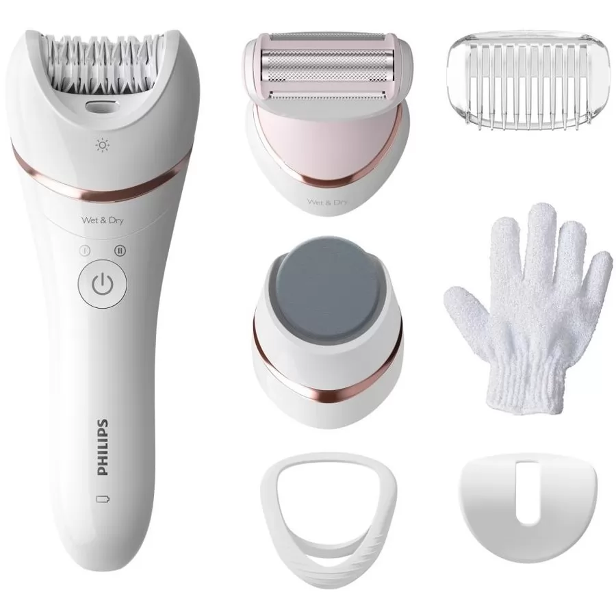 Epilator Umed si Uscat Seria 8000 BRE730 10 7 Accesorii 32 Pensete Utilizare fara Fir Argintiu