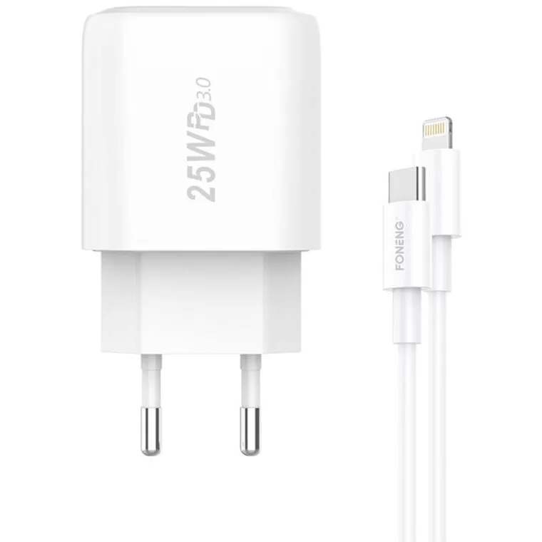 Incarcator EU40, 1 x USB-C, 25 W, 1 x Cablu USB-C la Lightning, Alb