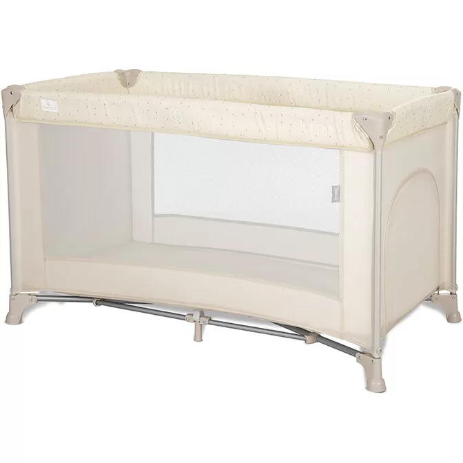 Patut Pliabil pentru Copii Torino 1 Nivel cu Saltea Inclusa si Usa Laterala cu Fermoar Beige