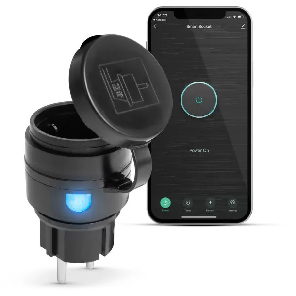 Priza Inteligenta Pentru Exterior Wi-Fi IPX4 Amazon Alexa Google Home Siri IFTTT Negru