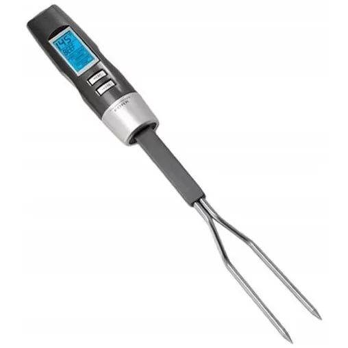 Termometru Digital Pentru Carne Sonda Tip Furculita Cu Functie Dubla 6 Tipuri Carne 4 Nivele Preparare Afisaj Led Argintiu