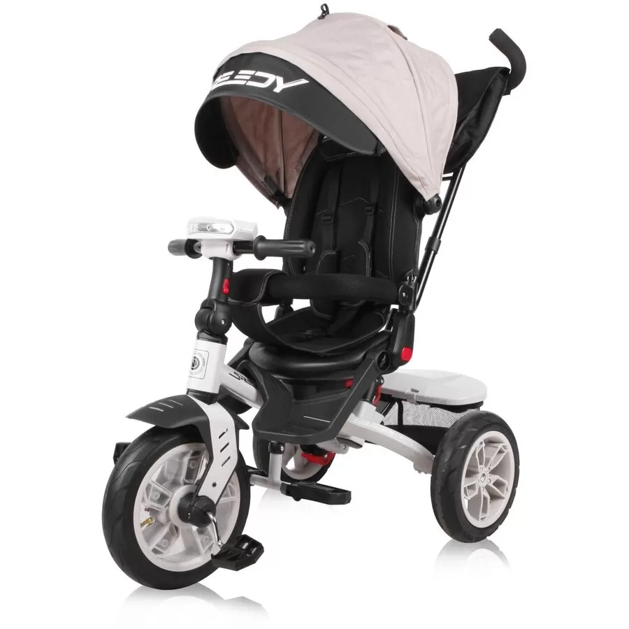 Tricicleta Multifunctionala 4in1 Speedy Air Roti cu Camera Scaun Rotativ 1-3 Ani Maxim 20KG Ivory Black