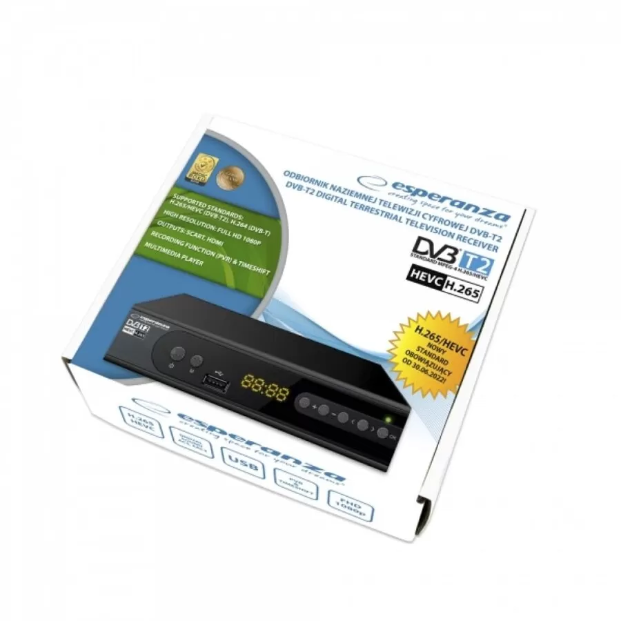 Tuner TV EV106R TDVB-T2 H.265 HEVC Negru