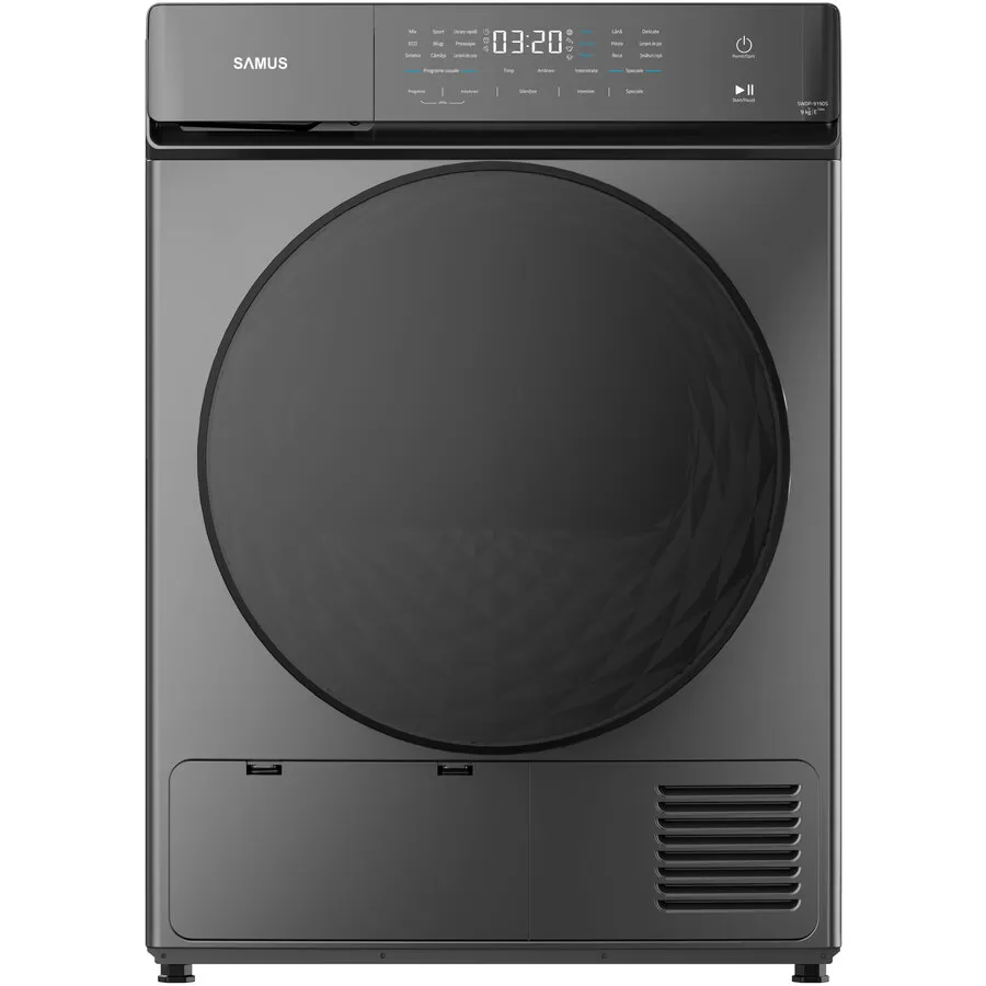 Uscator de Rufe cu Pompa de Caldura SWDP-919DS 9KG 18 Programe Afisaj Electronic Clasa E Gri Inchis