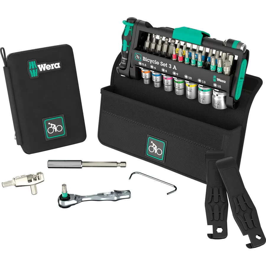 Bicycle Set 3 A, 2025, tool set black green, 40-piece, including reversible bit ratchet, 1 4