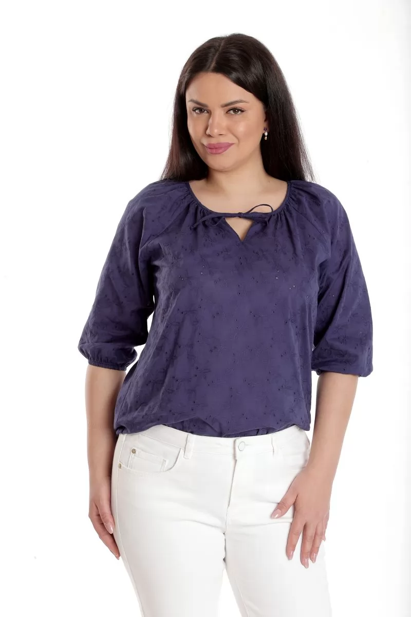 Bluza Dama, IE, Albastra cu broderie sparta