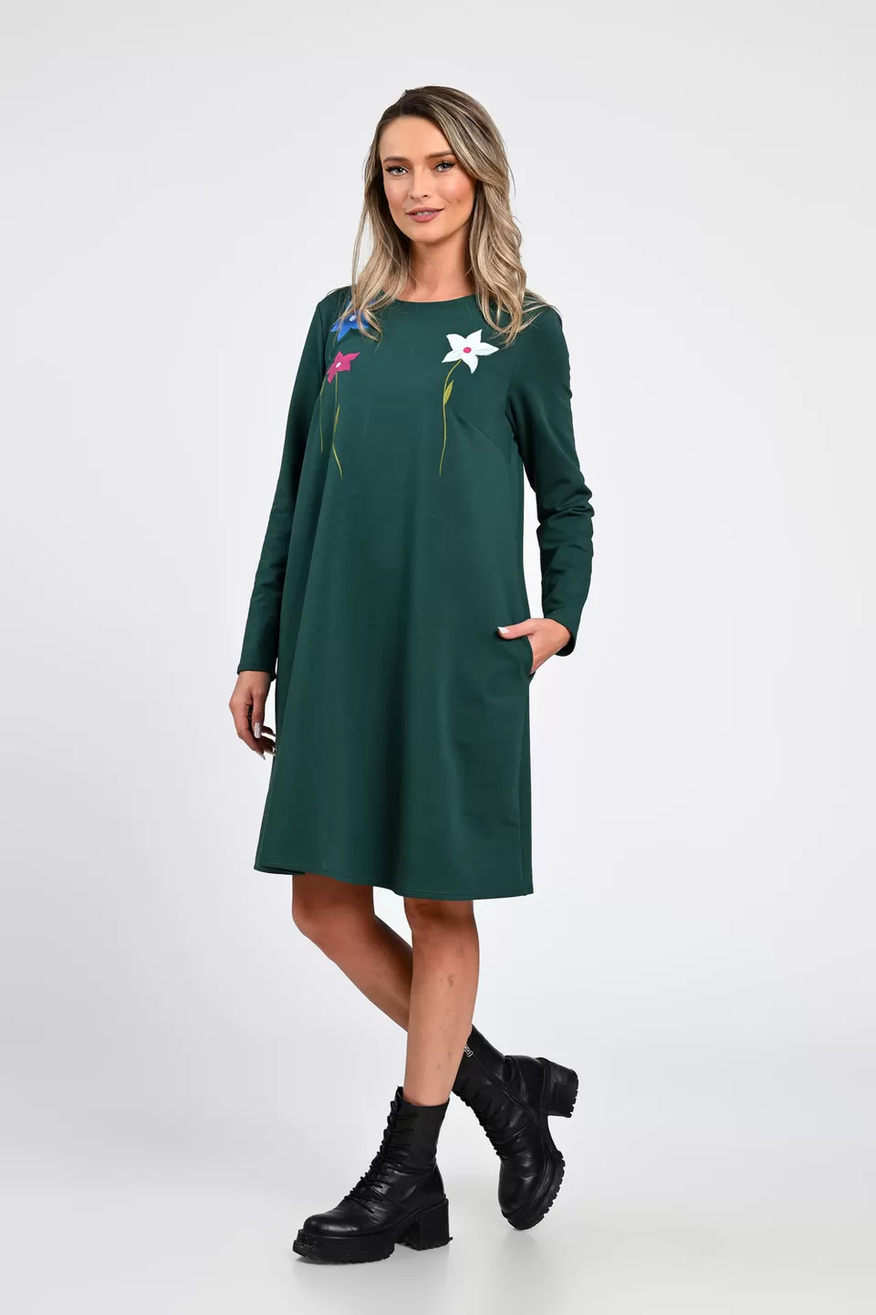 Rochie Dama, Eranthe, A-Line, cu Buzunare Laterale si Pictura Realizata Manual V363