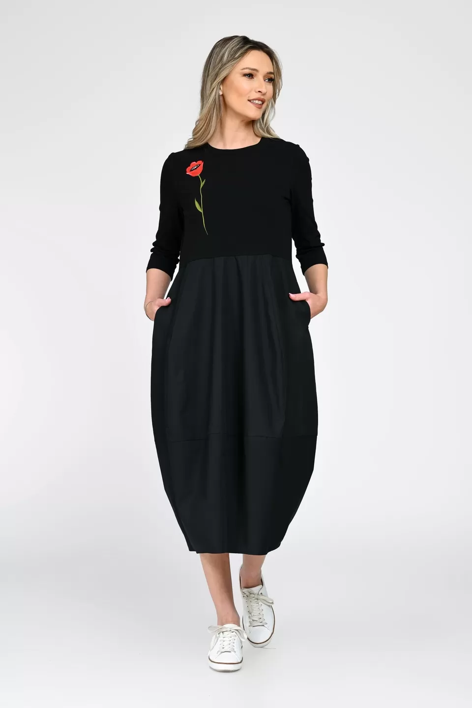 Rochie Dama, Eranthe, Baloon, tip Lalea, cu Pictura Realizata Manual V366
