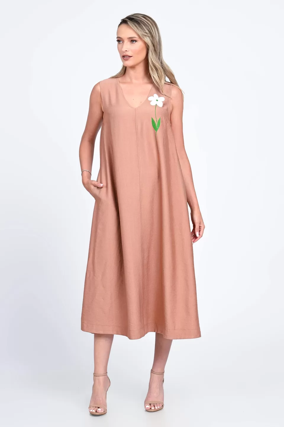 Rochie Dama, Eranthe, V-Neckline, cu Pictura Realizata Manual V323P