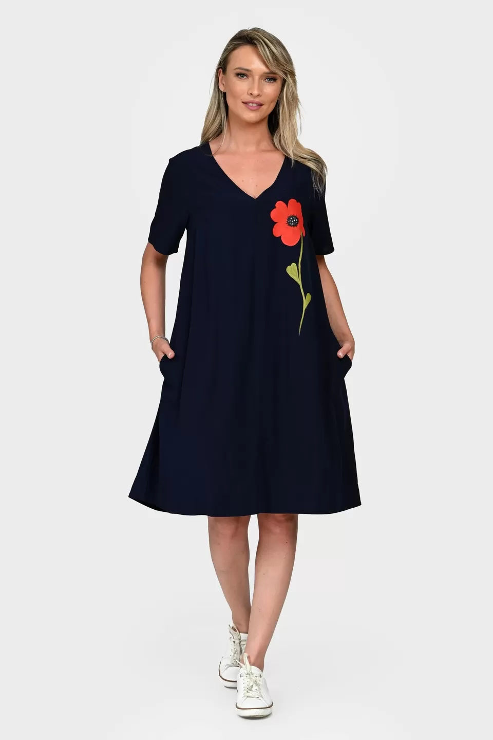 Rochie Dama, Eranthe, V-Neckline, cu Pictura Realizata Manual V342