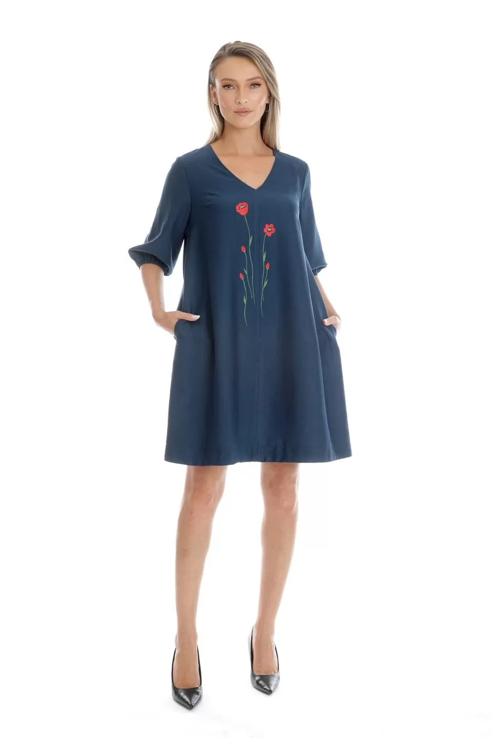 Rochie Dama, Eranthe, V-Neckline, cu Pictura Realizata Manual V346