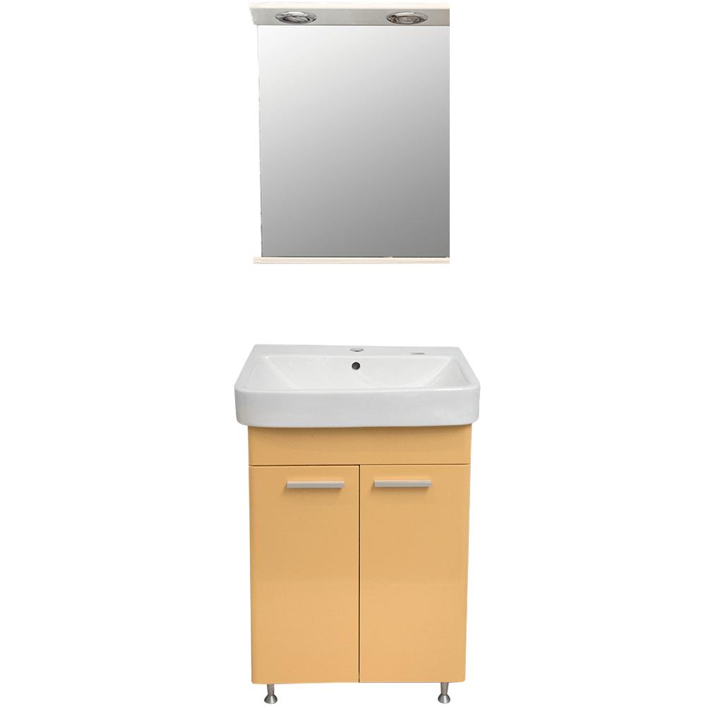 Set mobilier baie Florenta Sanitop, baza lavoar oglinda, crem, 600 x 435 x 810 mm