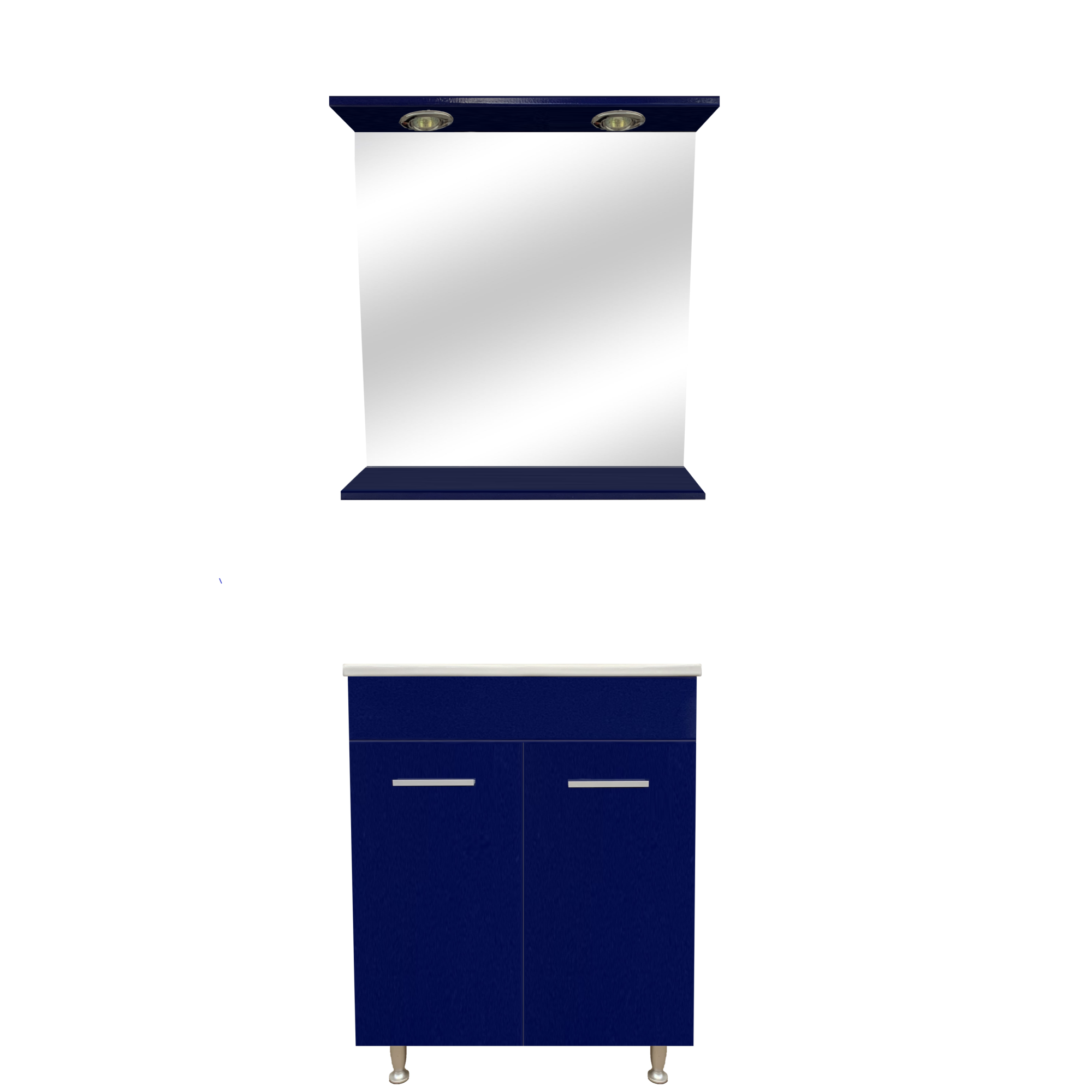 Set mobilier baie Florenta Sanitop, baza lavoar oglinda, albastru, 600 x 435 x 810 mm