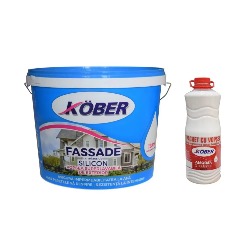 Vopsea lavabila exterior�Kober Fassade, alb, 15 l + amorsa 3 l